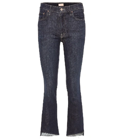 Shop Mother Insider Crop Step Fray Flared Jeans In Blue