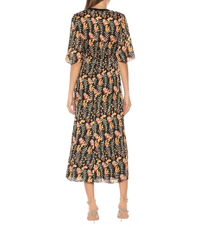 Shop Temperley London Rosy Floral Satin Midi Dress In Black