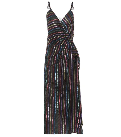 Shop Attico Striped Jacquard Wrap Dress In Black
