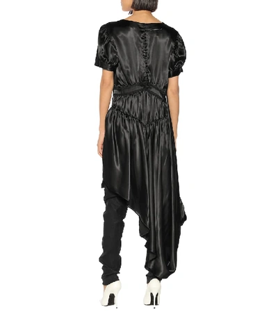 Shop Mm6 Maison Margiela Printed Cotton And Satin Top In Black