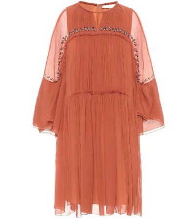 Shop Chloé Embellished Silk-crépon Dress In Orange