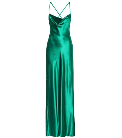 Shop Galvan Whiteley Silk-satin Gown In Green