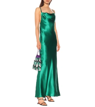 Shop Galvan Whiteley Silk-satin Gown In Green
