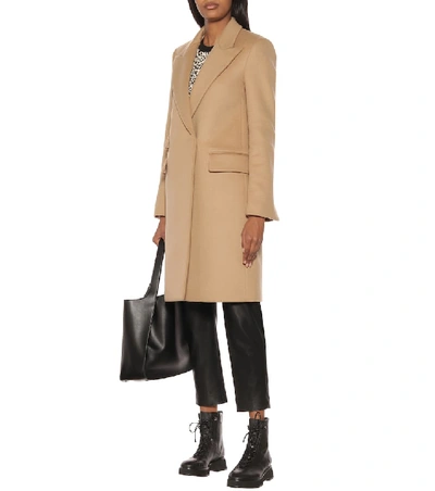 Shop Stella Mccartney Long Wool-blend Coat In Beige