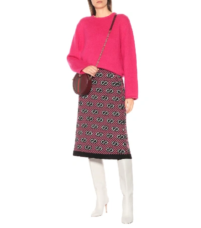 Shop Gucci Gg Jacquard Wool Skirt In Pink