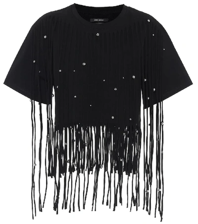 Shop Isabel Marant Bianea Fringed Cotton T-shirt In Black