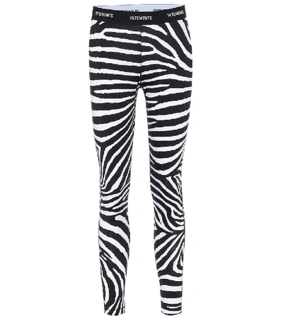 Shop Vetements Logo Zebra-print Leggings In Black