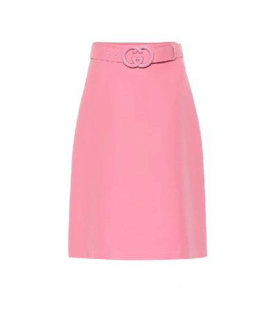 Shop Gucci Belted Wool And Silk Cady Skirt In Pink
