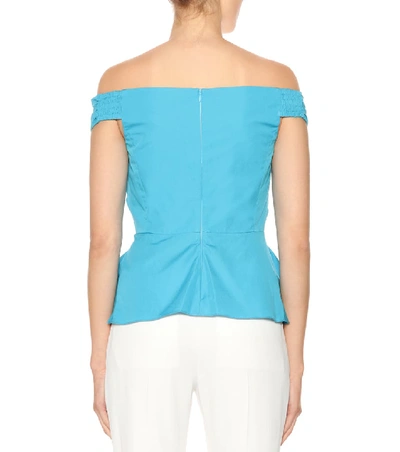 Shop Peter Pilotto Off-the-shoulder Cotton Top In Blue