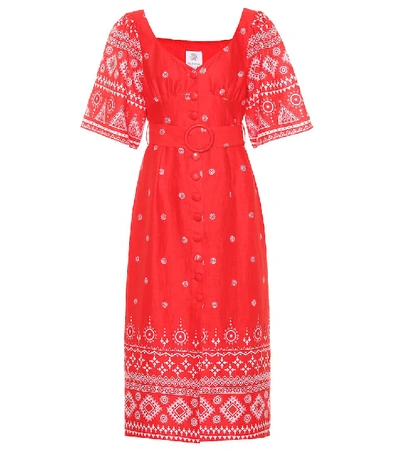 Shop Gül Hürgel Printed Linen Midi Dress In Red