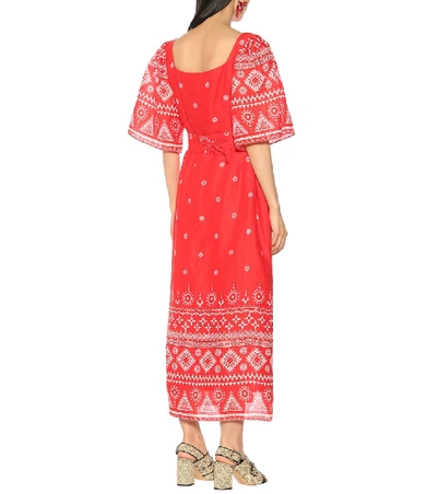 Shop Gül Hürgel Printed Linen Midi Dress In Red