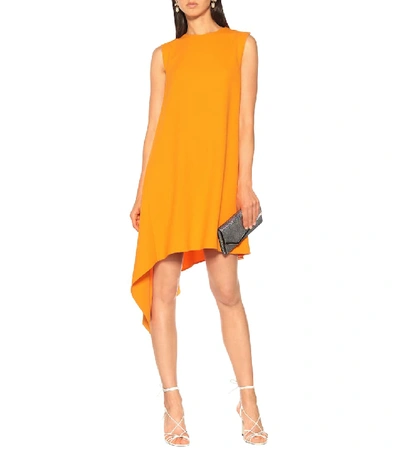 Shop Oscar De La Renta Wool-blend Crêpe Dress In Orange