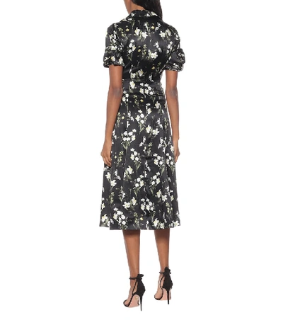 Shop Erdem Gisella Floral Silk Midi Dress In Black