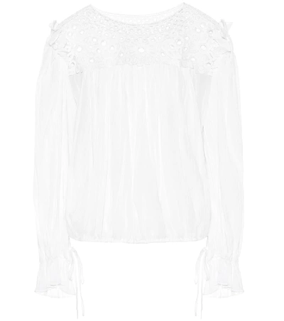 Shop Isabel Marant Étoile Rock Embroidered Cotton Blouse In White