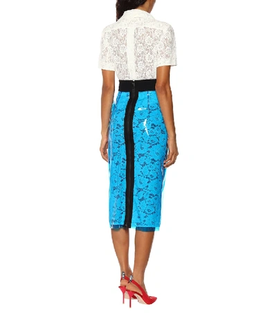 Shop N°21 Coated Lace Pencil Skirt In Blue