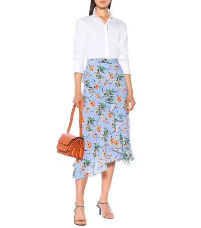 Shop Etro Asymmetric Floral Crêpe Midi Skirt In Blue