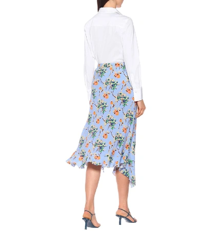 Shop Etro Asymmetric Floral Crêpe Midi Skirt In Blue
