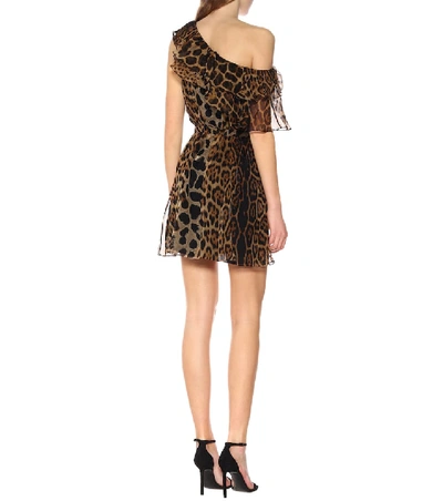 Shop Saint Laurent Printed Silk Dress In Brown