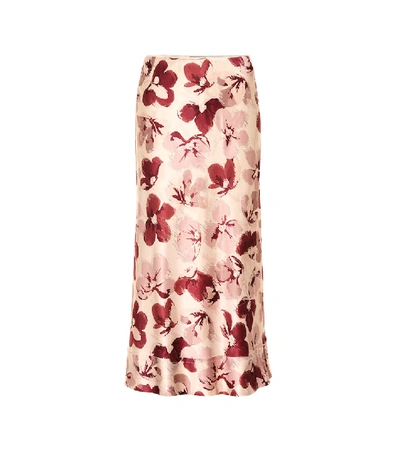 Shop Lee Mathews Lucinda Floral Satin Midi Skirt In Pink