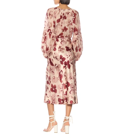 Shop Lee Mathews Lucinda Floral Satin Midi Skirt In Pink