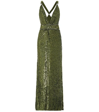Shop Dundas Sequined Gown In Green