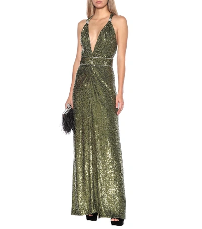 Shop Dundas Sequined Gown In Green