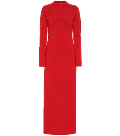 Shop Stella Mccartney Logo Stretch Wool Dress In Red