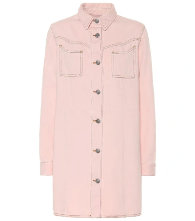 Shop Ganni Denim Shirt Dress In Pink