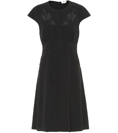 Shop Fendi Lace-trimmed Crêpe Dress In Black