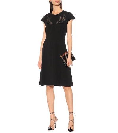 Shop Fendi Lace-trimmed Crêpe Dress In Black