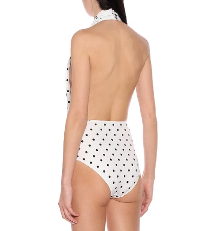 Shop Balmain Polka-dot Swimsuit In White