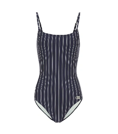 Shop Solid & Striped The Nina Pin-striped Swimsuit In Blue