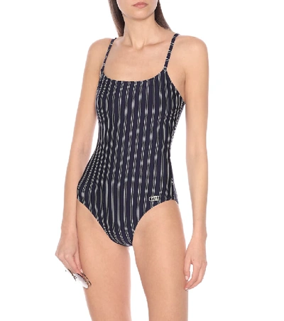 Shop Solid & Striped The Nina Pin-striped Swimsuit In Blue