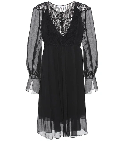 Shop Chloé Lace-panelled Silk Dress In Black