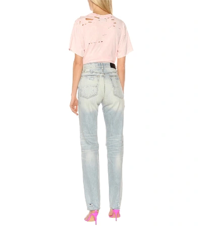 Shop Amiri Slouch Destroyed High-rise Jeans In Blue