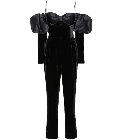 Shop Rasario Satin And Velvet Jumpsuit In Black