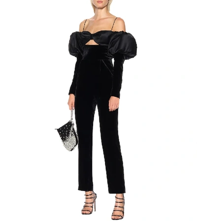 Shop Rasario Satin And Velvet Jumpsuit In Black