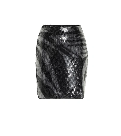 Shop David Koma Sequined Zebra-print Miniskirt In Black