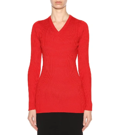 Shop Victoria Beckham Ribbed Wool Sweater In Red