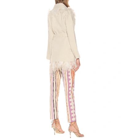 Shop Alanui Feather-trimmed Wool And Cashmere Cardigan In Beige