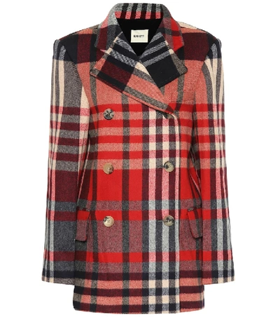 Shop Khaite The Clara Checked Wool-blend Coat In Red