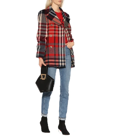 Shop Khaite The Clara Checked Wool-blend Coat In Red