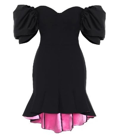 Shop Alexander Mcqueen Off-shoulder Wool-blend Minidress In Black