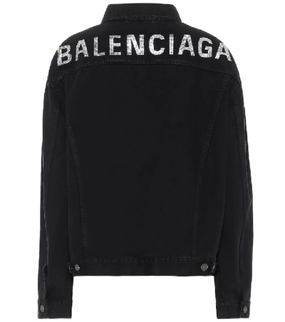 Shop Balenciaga Logo Embellished Denim Jacket In Black