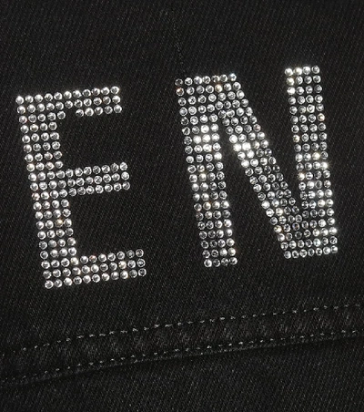 Shop Balenciaga Logo Embellished Denim Jacket In Black