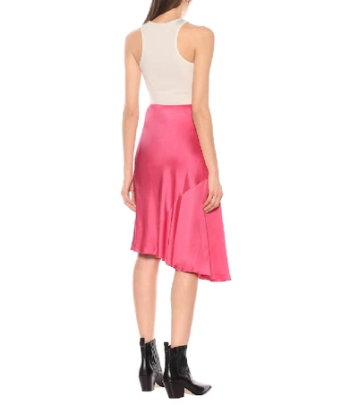 Shop Helmut Lang Asymmetric Satin Skirt In Pink