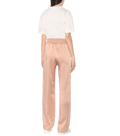 Shop Moncler Satin Wide-leg Sweatpants In Beige