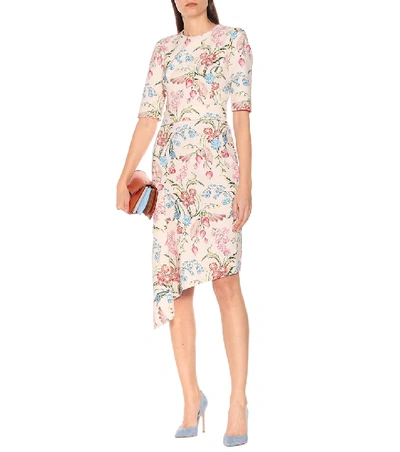 Shop Peter Pilotto Asymmetrical Floral Cady Midi Dress In Multicoloured