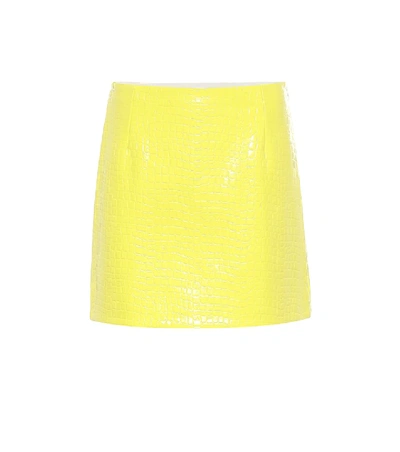 Shop Tibi Croc-effect Patent Miniskirt In Yellow