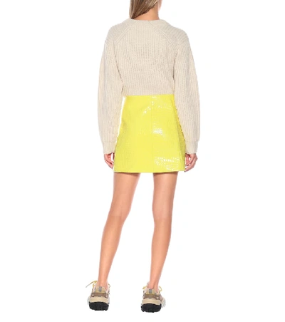 Shop Tibi Croc-effect Patent Miniskirt In Yellow